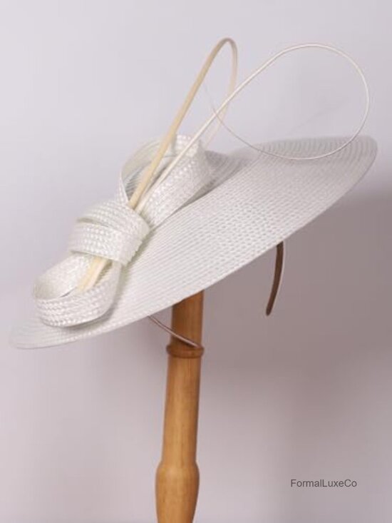 Wide Brim Straw Derby Hat with Feather Fascinator, Adjustable Headband, main image 5